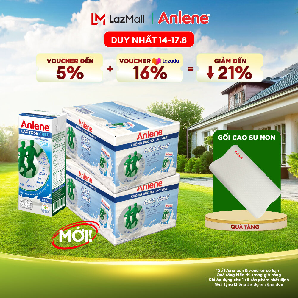 Combo 2 Thùng 36 hộp sữa Anlene không đường Lactose vị nguyên bản 180ml