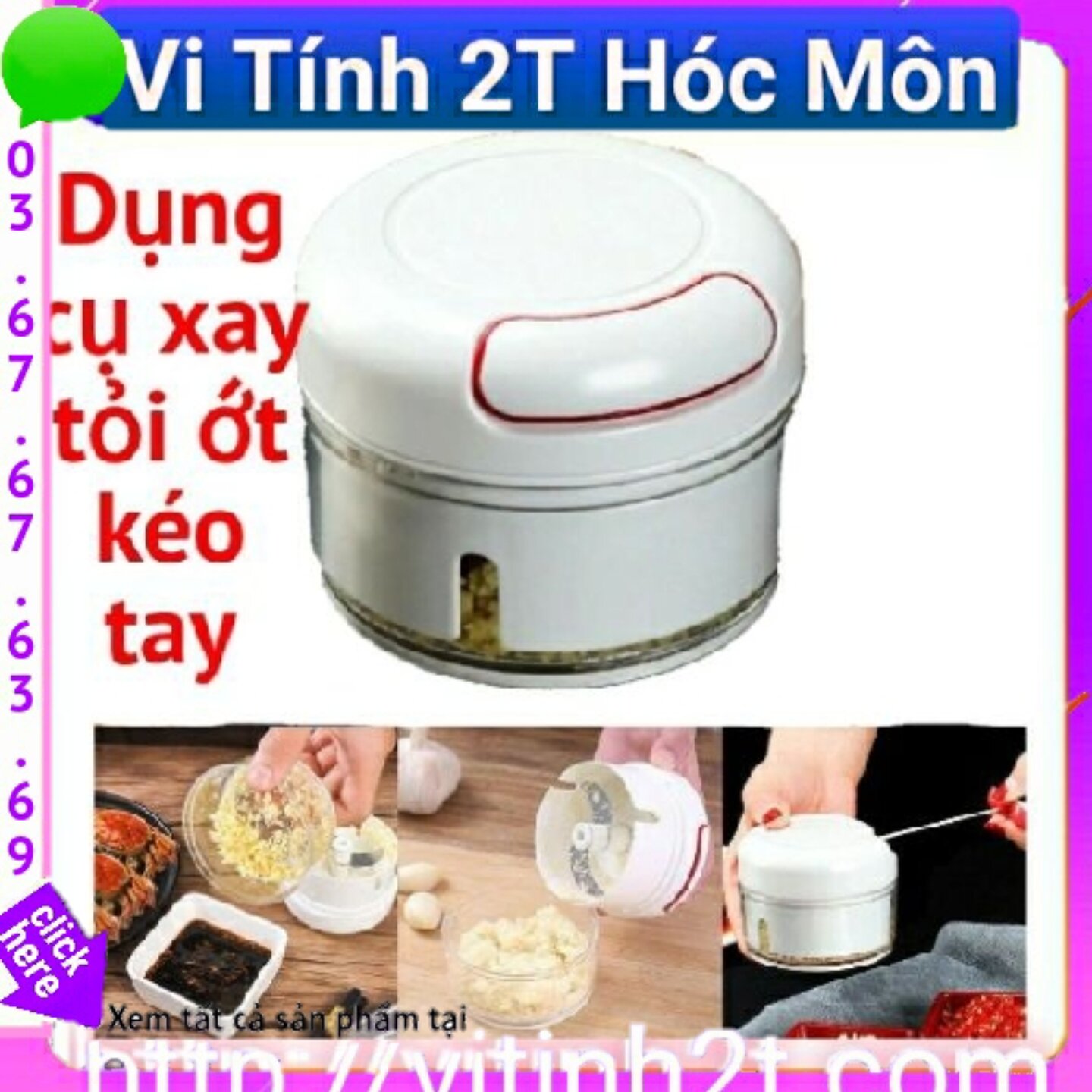 Máy xay tỏi ớt đa năng kéo tay