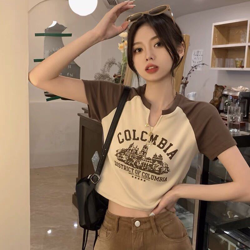 Áo croptop phối cổ bẻ colom tay ngắn BG