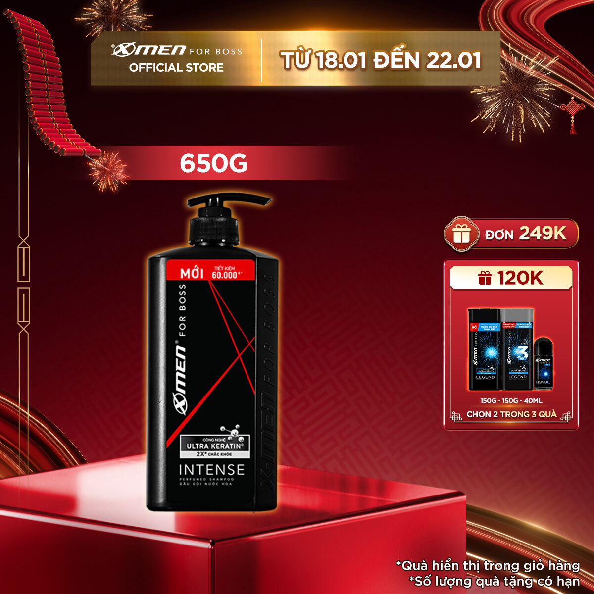 Dầu gội X-Men for Boss hương trầm đầy nội lực Intense với Ultra Keratin© mới 650g