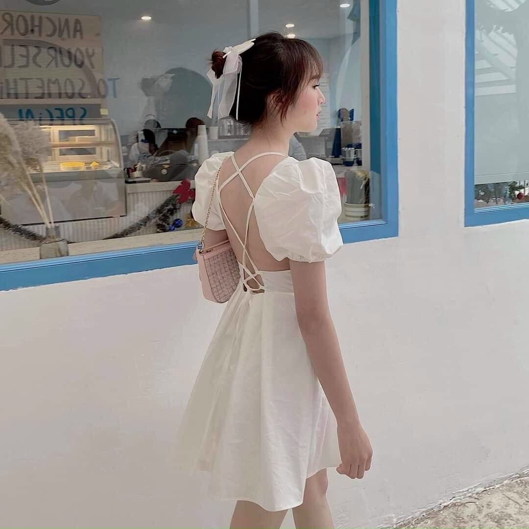 Đầm cổ V đan dây sau lưng ( có đệm ngực)