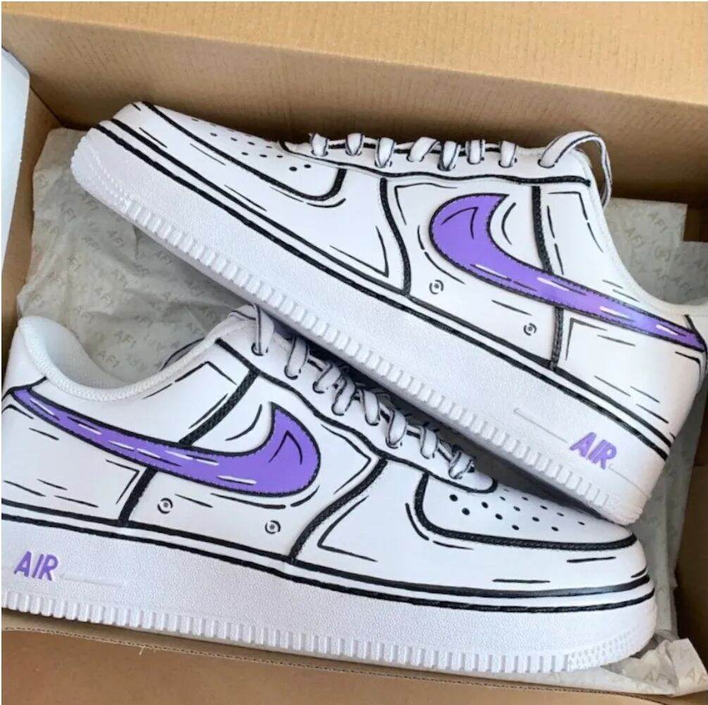 Giày Sneaker AF1 Custom Cartoon/Purple Swoosh