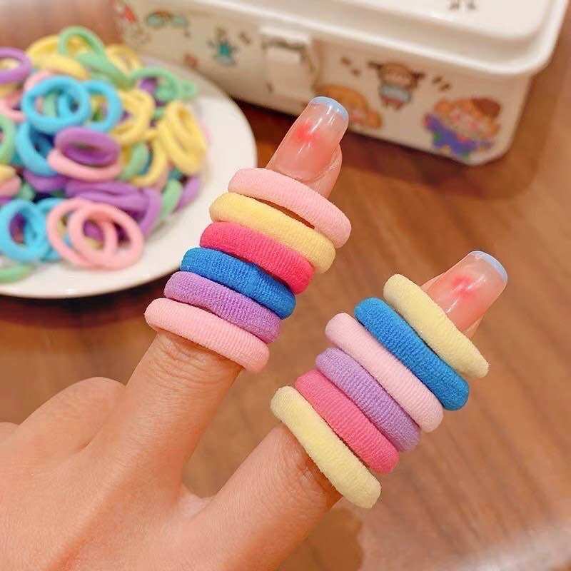 👧👧Hộp 100 Sợi Thun Cột Tóc, Co Giản Tốt cho Bé Điệu Đà