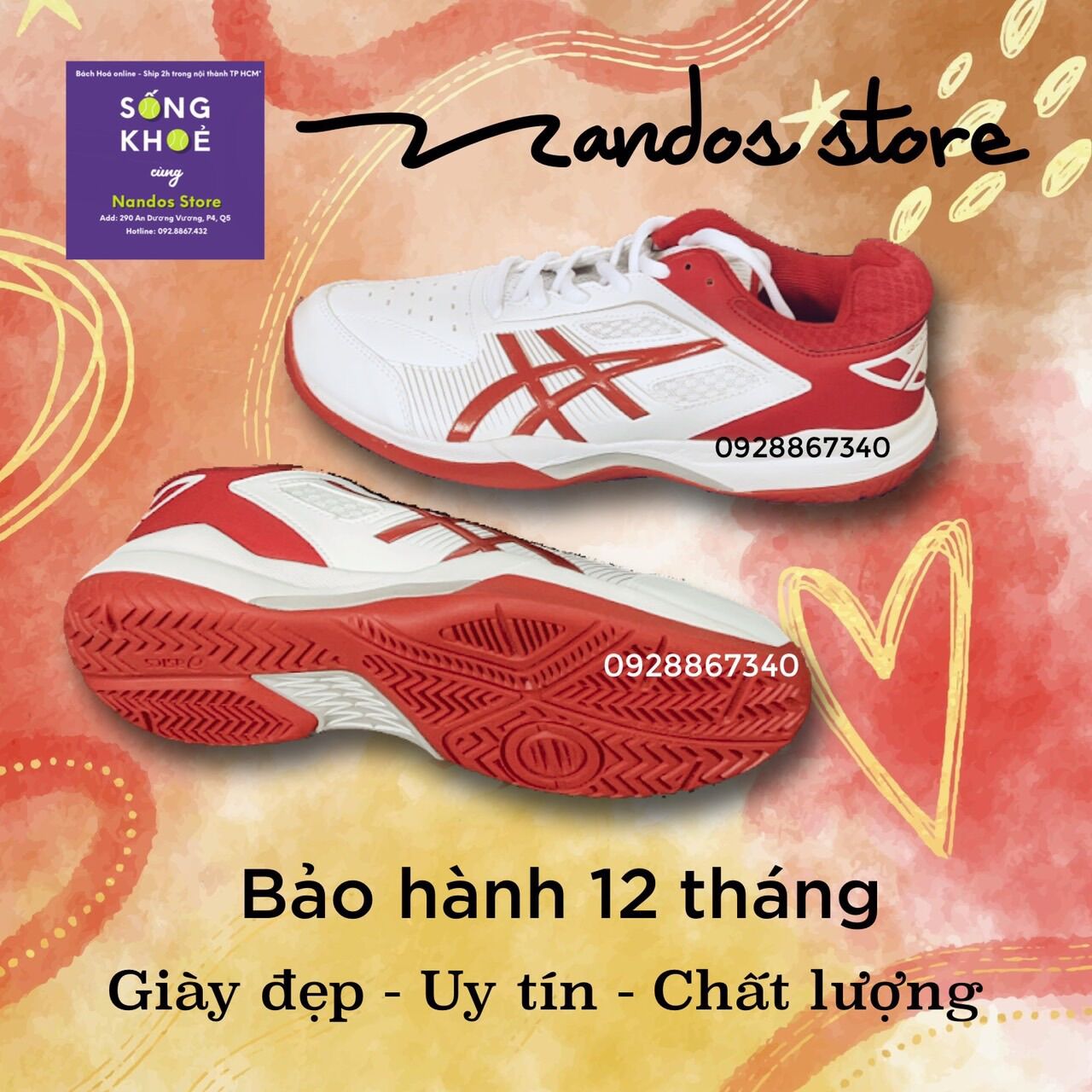Giày tennis a si c màu trắng đỏ