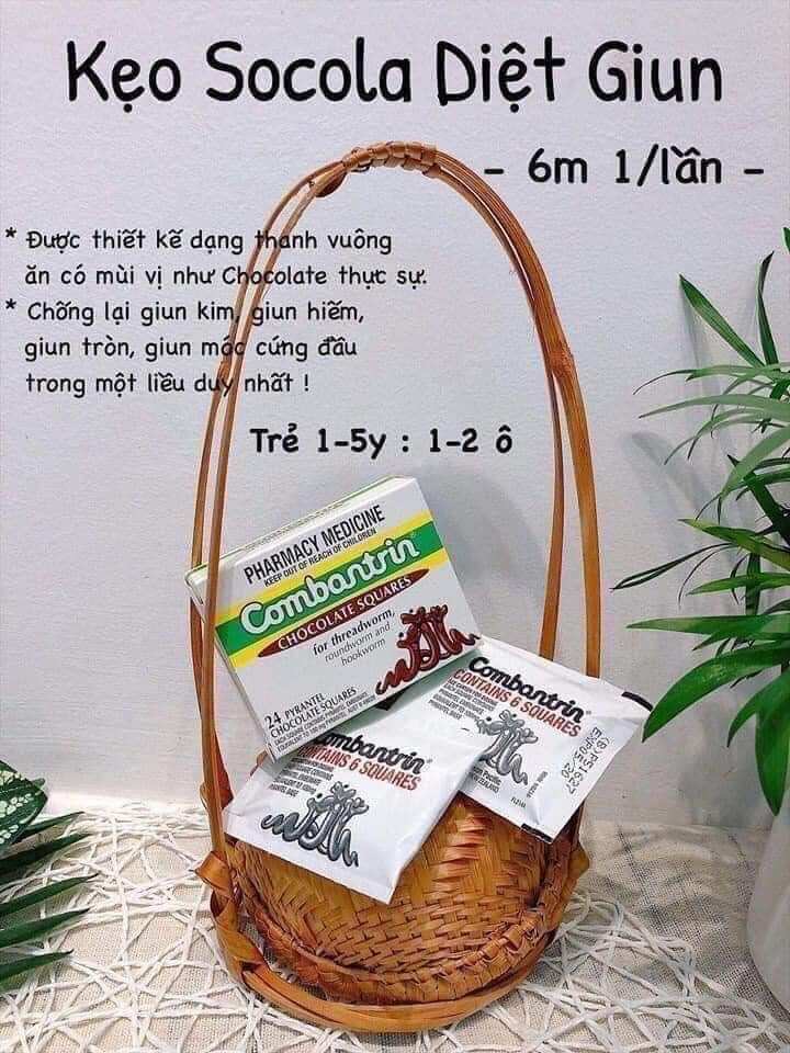 Tẩy giun Combantrin Úc dạng socola tách lẻ 1 vỉ