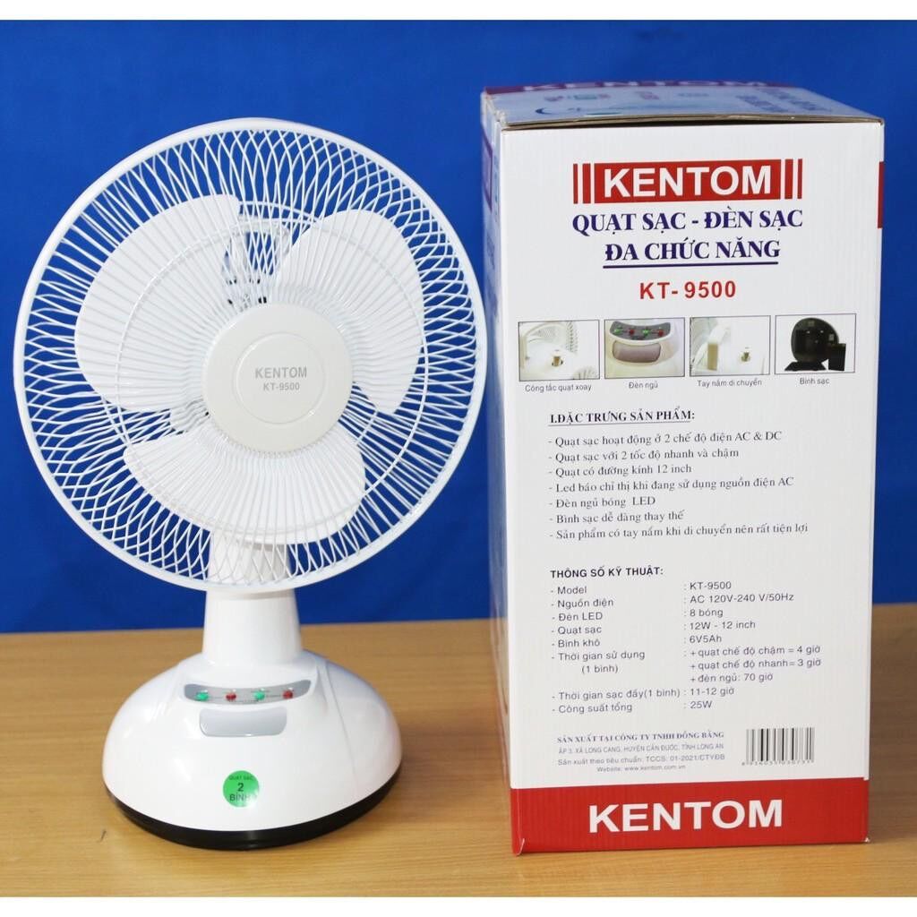 Quạt sạc Kentom 2 bình KT-9500