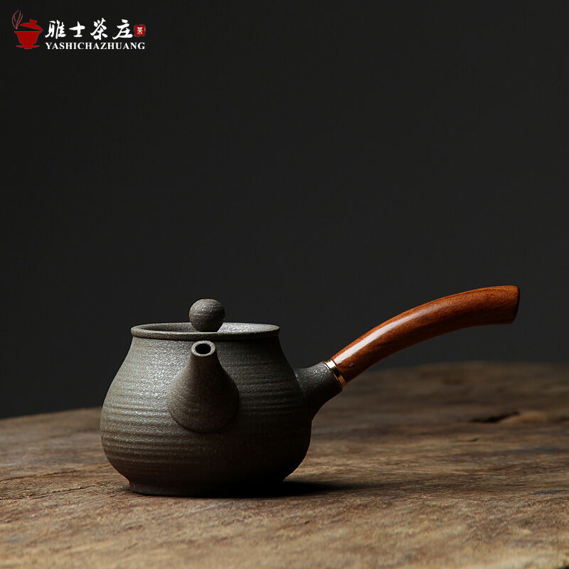 Stoneware Teapot Japanese Style Wooden Handle Side Handle Pot Urgent Need Pot Pu'er Kung Fu Tea Set Tea Making Device Candle Warm Teapot