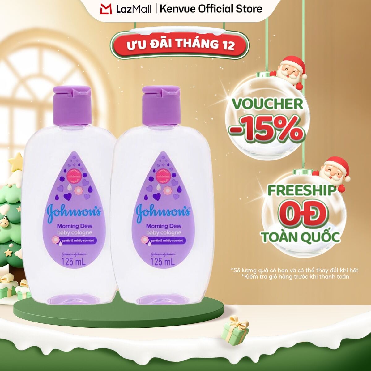  Combo 2  Chai Nước Hoa Cho Bé Johnson's Baby Cologne Hương Ban Mai Morning Dew Baby Cologne 125ml 