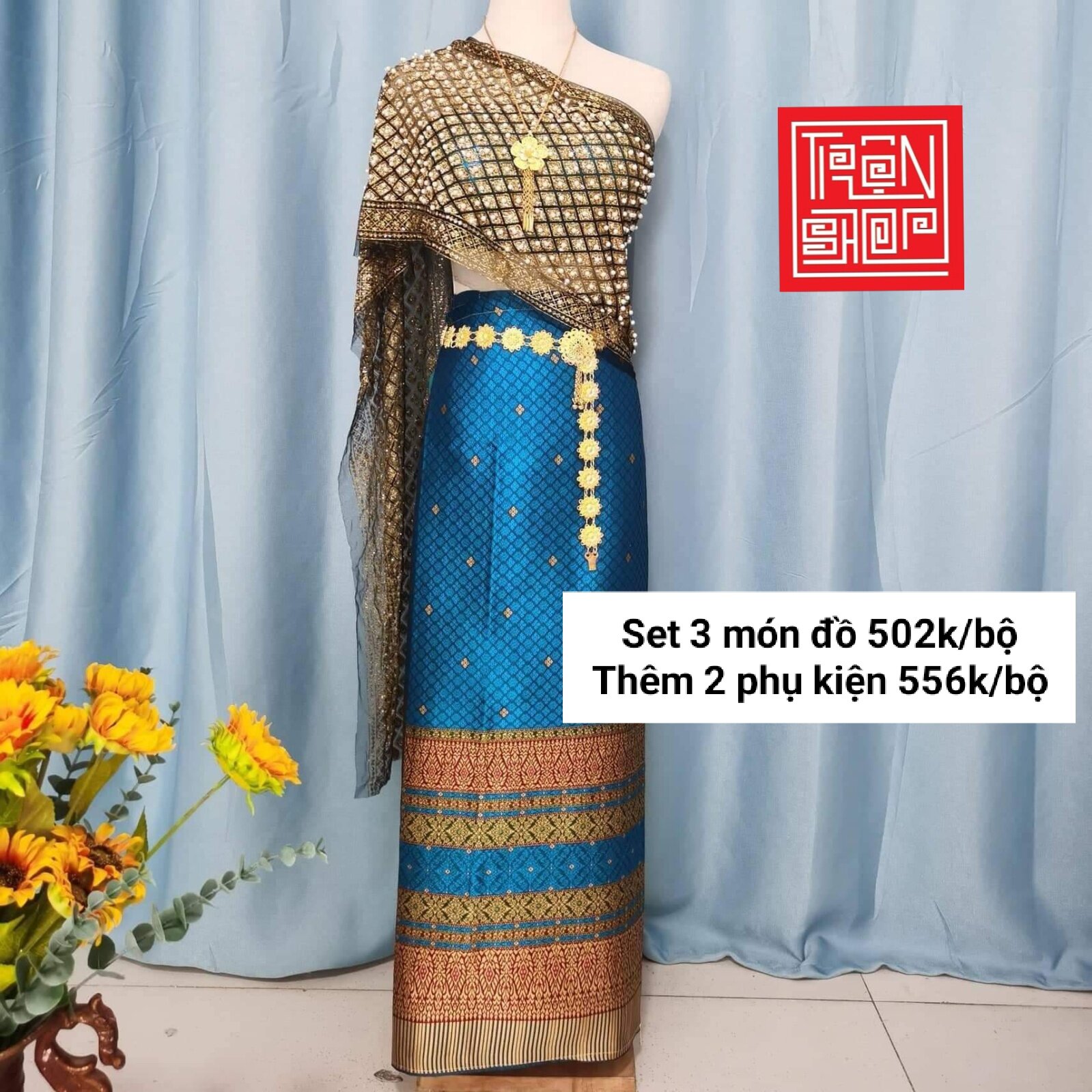 [Sẵn] Set trang phục Thái Lan 5 món gồm cả đồ và phụ kiện