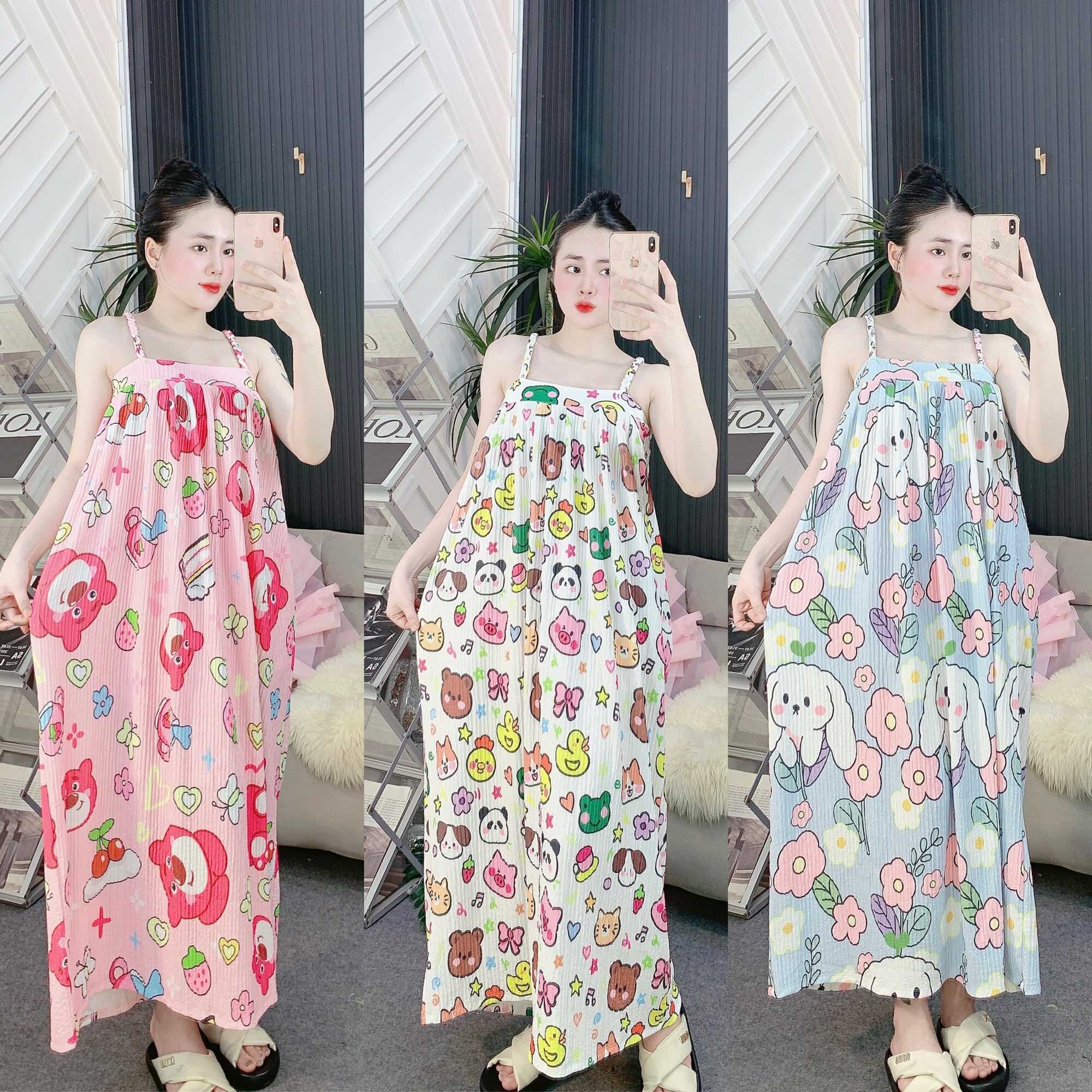 ĐẦM HAI DÂY BÍNH SUÔNG DÀI XINH XẮN - HN CLOSET