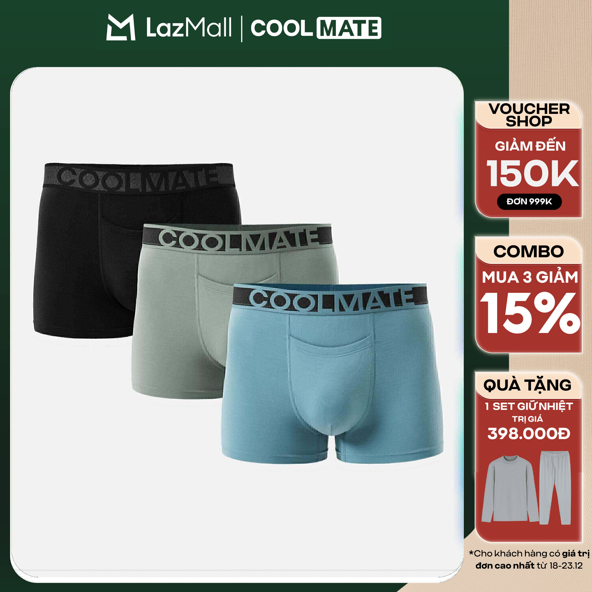   CHỈ 18-23.2 MUA 3 GIẢM 15% Combo 3 Quần Lót Trunks khe moi Lenzing Modal kháng khuẩn thấm hút tốt - Coolmate 