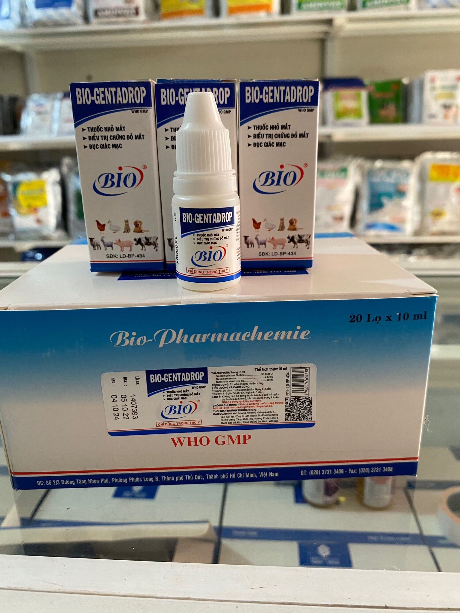 Nhỏ mắt Bio- Gentadrop 10ml tr.ị Đau mắt, Đỏ mắt trên gà, lợn, Chó mèo