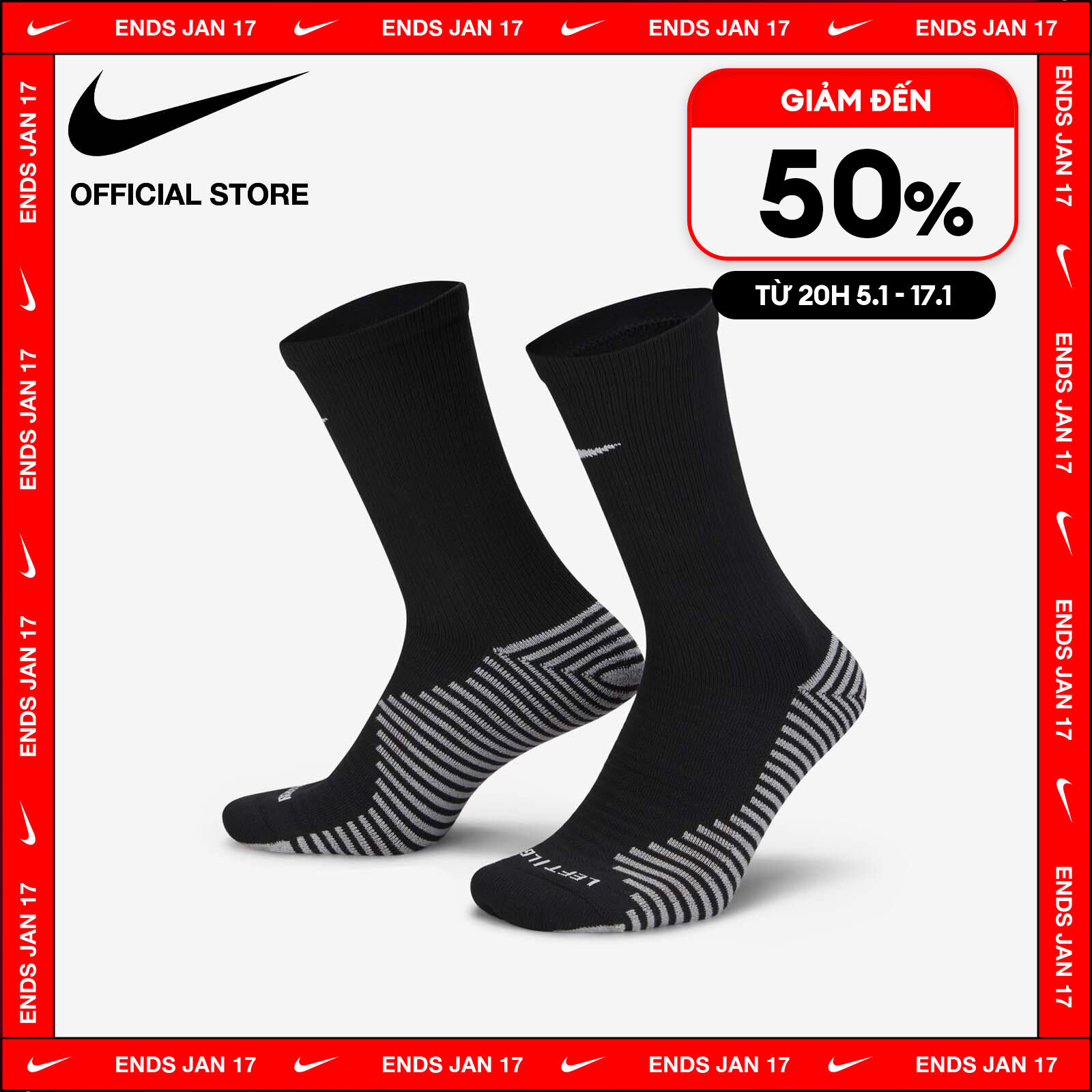 [TỪ 15-17.1 I VOUCHER 30%] Tất Cổ Cao Nike Strike Soccer Crew Socks (1 Pair) - Black