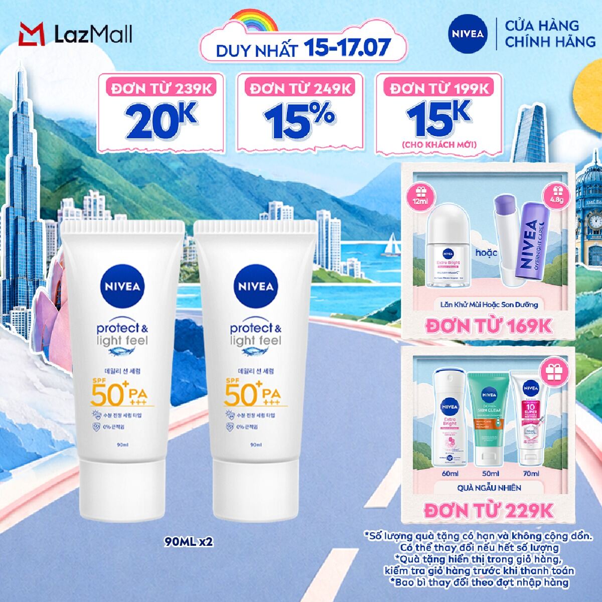 Bộ 2 Kem Chống Nắng NIVEA SUN Protect  Light Feel SPF50+ PA+++ (90 ml) - 86018x2
