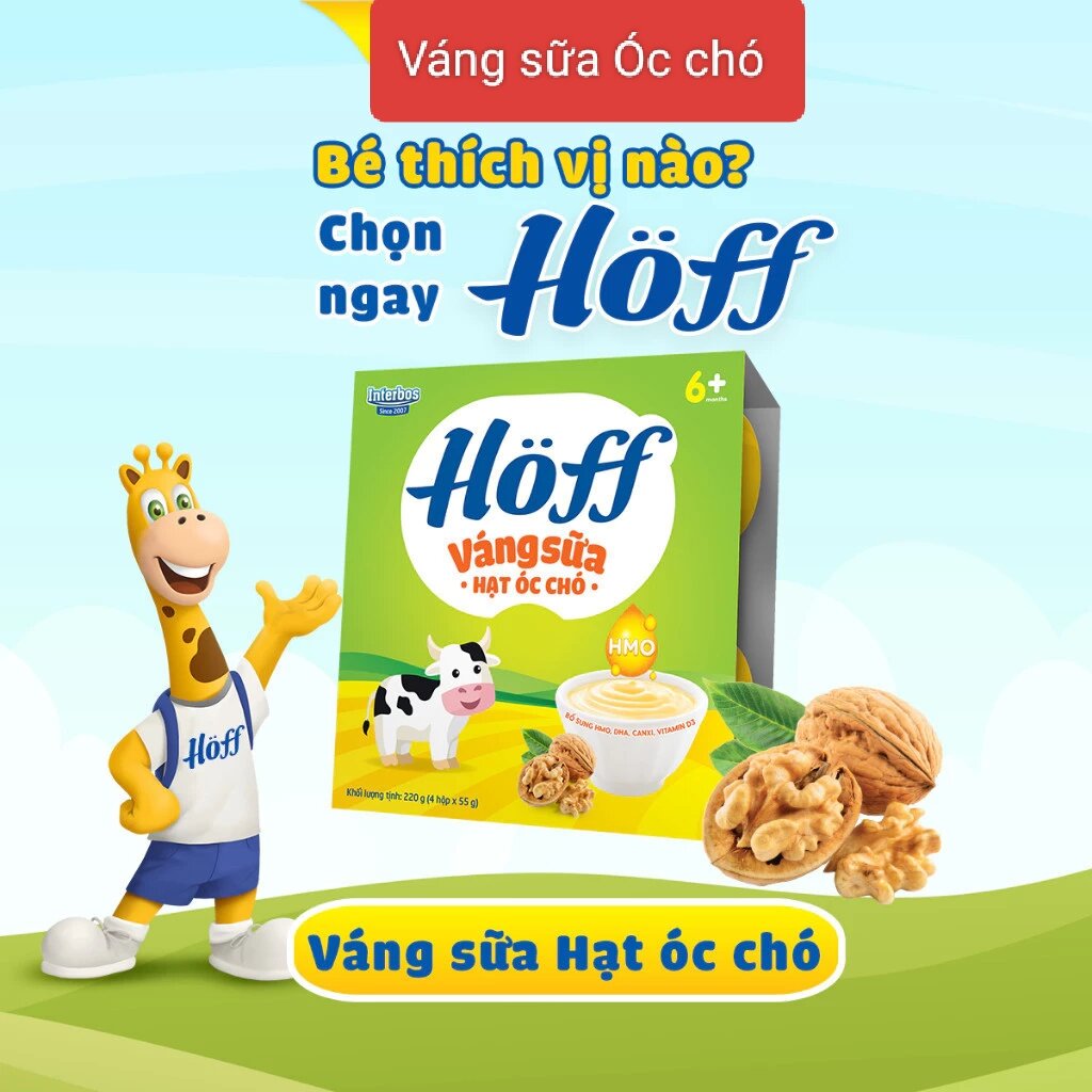 Váng sữa Hoff cho trẻ vị Óc Chó cho trẻ từ 6 tháng (Lốc 4 hộp x 55g)