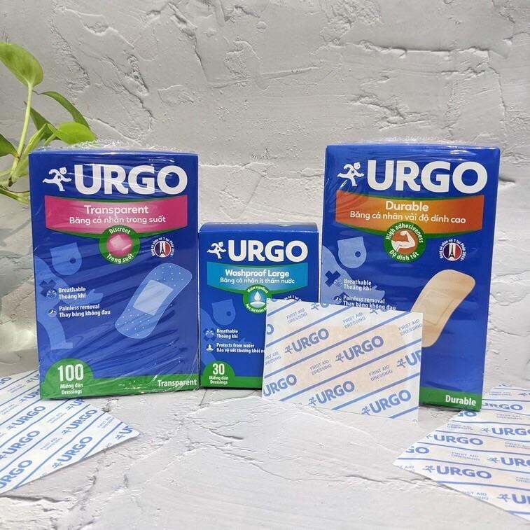 HỘP 100 MIẾNG Băng Keo dán Cá Nhân Urgo Băng Cá Nhân Urgo (Durable/Transparent/Washproof) Độ Dính Cao -Băng keo dán cá nhân Băng Cá Nhân Urgo (Durable/Transparent/Washproof) Urgo