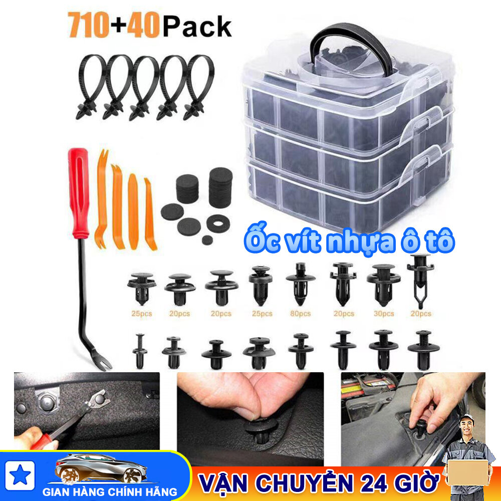 Vít nhựa - Ốc vít nhựa ô tô, cản xe 750PCS cố định đinh tán nhựa, kẹp nhựa ô tô
