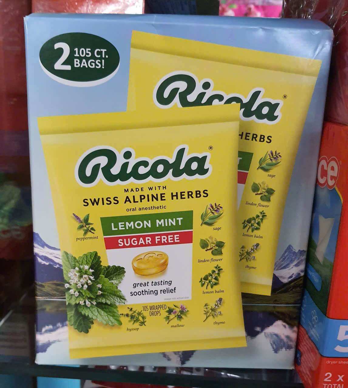 Kẹo Ngậm Chanh Bạc Hà Không Đường Ricola Lemon Mint Sugar Free 105 viên của Mỹ