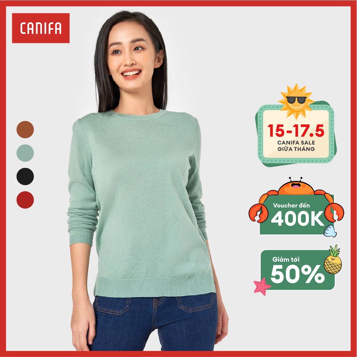 Áo len nữ canifa cổ tròn 6te22w001