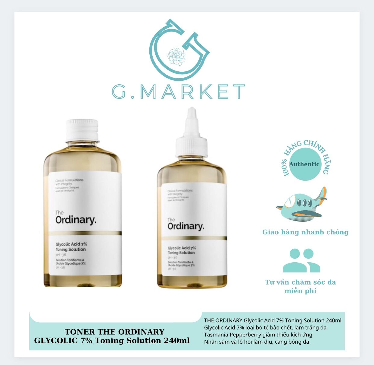 TONER TẨY DA CHẾT HÓA HỌC THE ORDINARY GLYCOLIC ACID 7% TONING SOLUTION