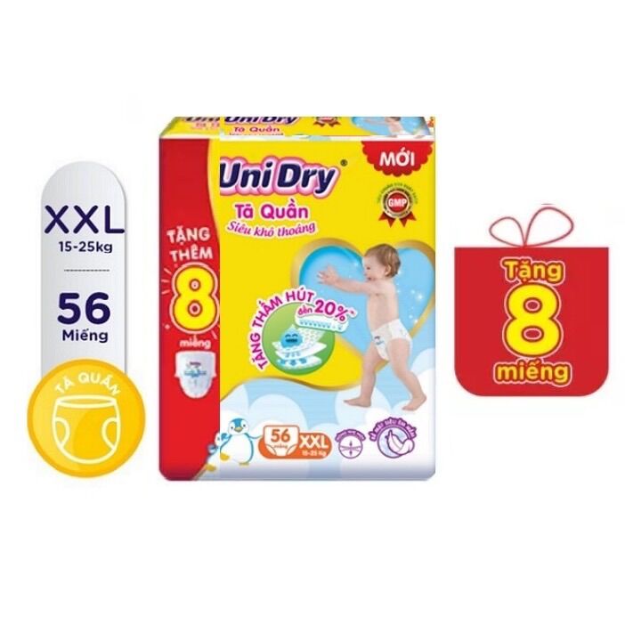 [Tặng 8 miếng trong gói] Bỉm/Tã quần Unidry size L68/XL62/XXL56/M74