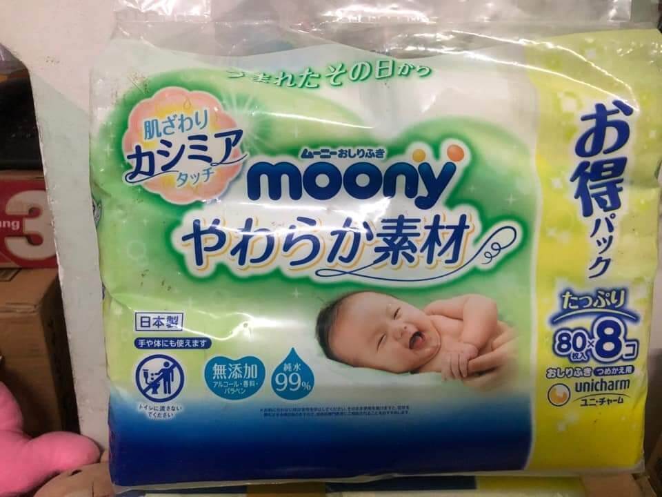 Set 8 gói khăn ướt moony nội địa nhật 640 tờ