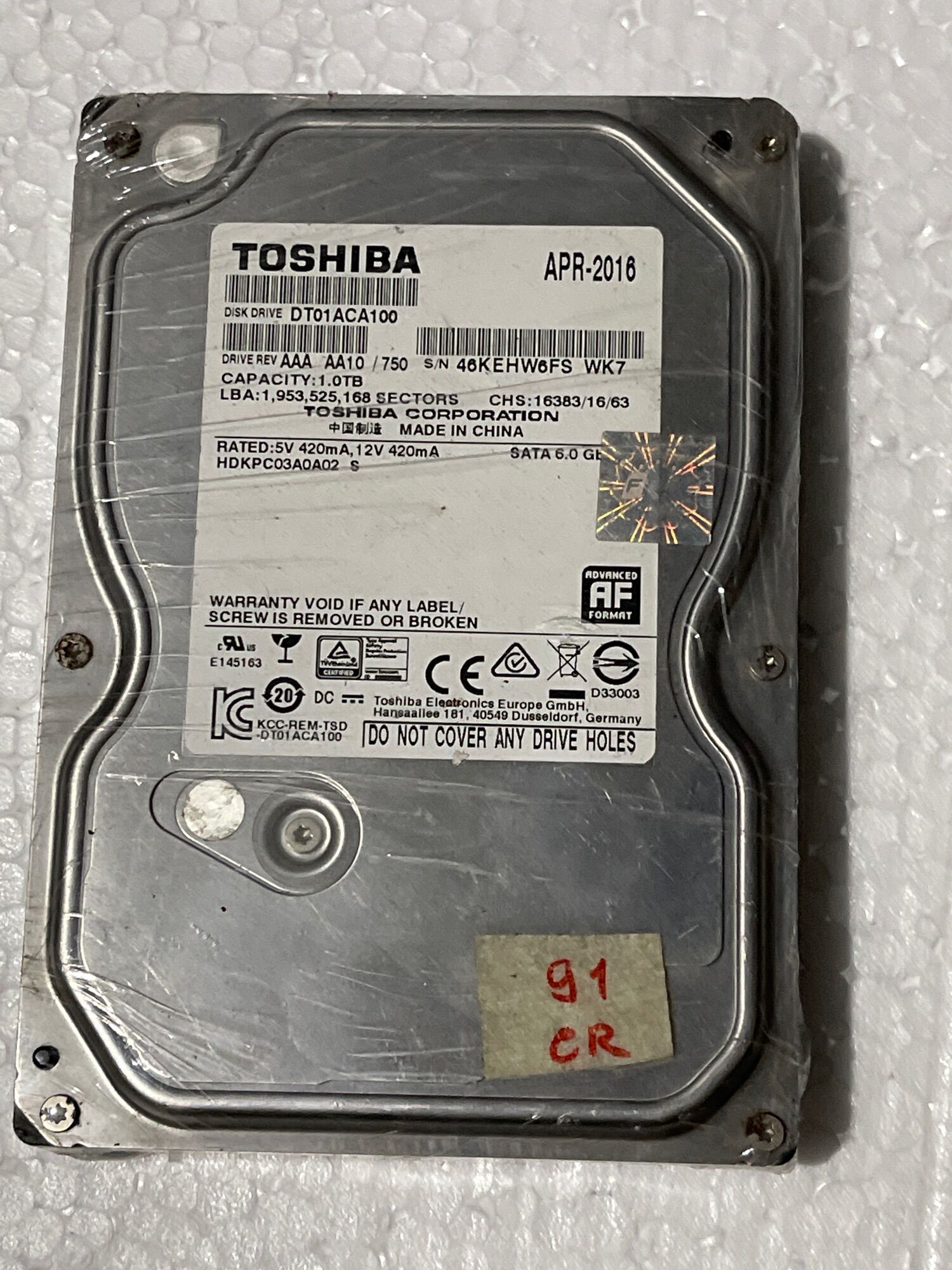 Ổ cứng HDD SATA 1TB ST3100033ASAS 1000.2 GB, dung lượng 1TB, tốc độ quay 7200 RPM, dung lượng bộ nhớ đệm 48MB, giao diện SATA/300, hỗ trợ ATA-6, nhiệt độ hoạt động 36°C, trạng thái cảnh báo.