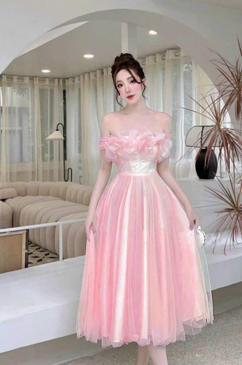 ĐẦM  LƯỚI CÔNG CHÚA BẸT VAI ĐÍNH HOA