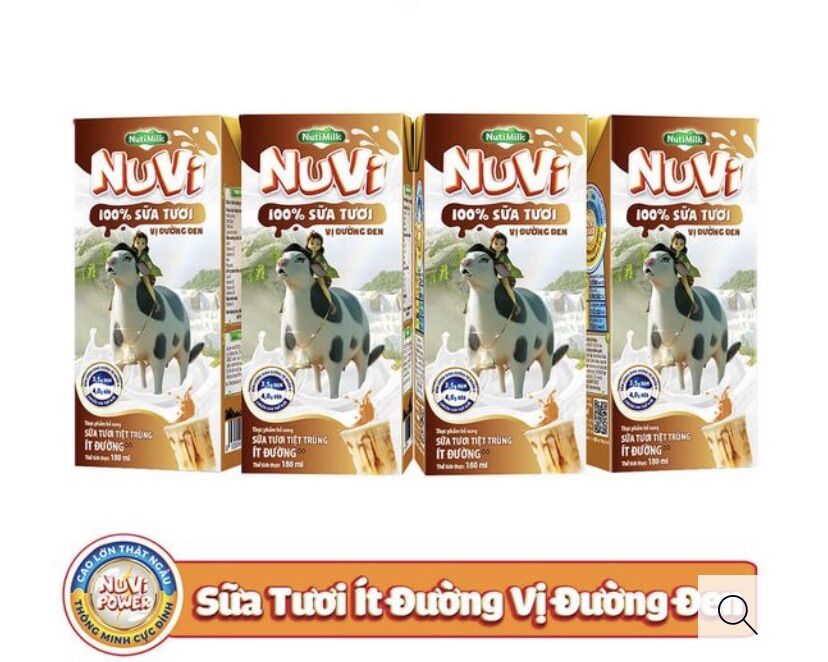 combo 4 hộp sữa nuvi đường đen ít ngọt 180ml