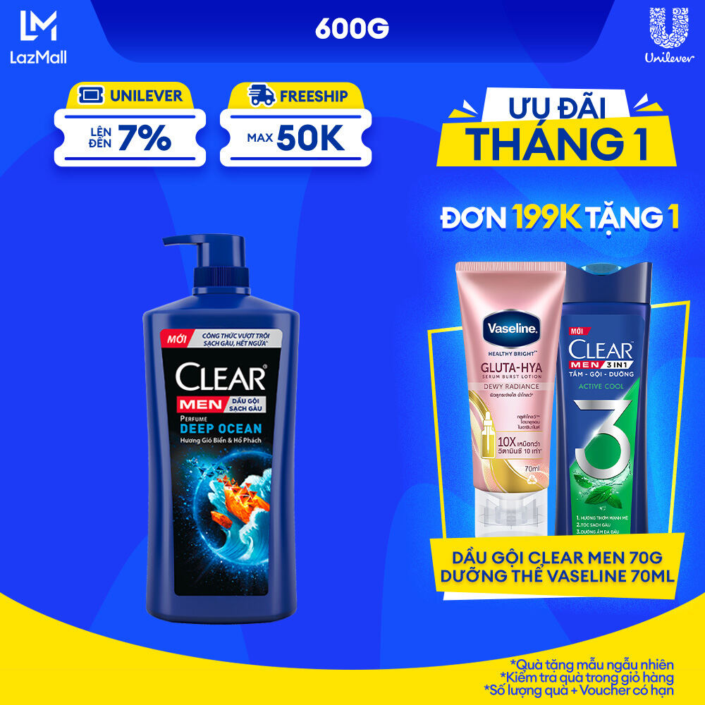 Dầu Gội Đầu CLEAR MEN Perfume Deep Ocean Đánh Bay Gàu Ngứa Và Lưu Hương Nước Hoa Đẳng Cấp 600G