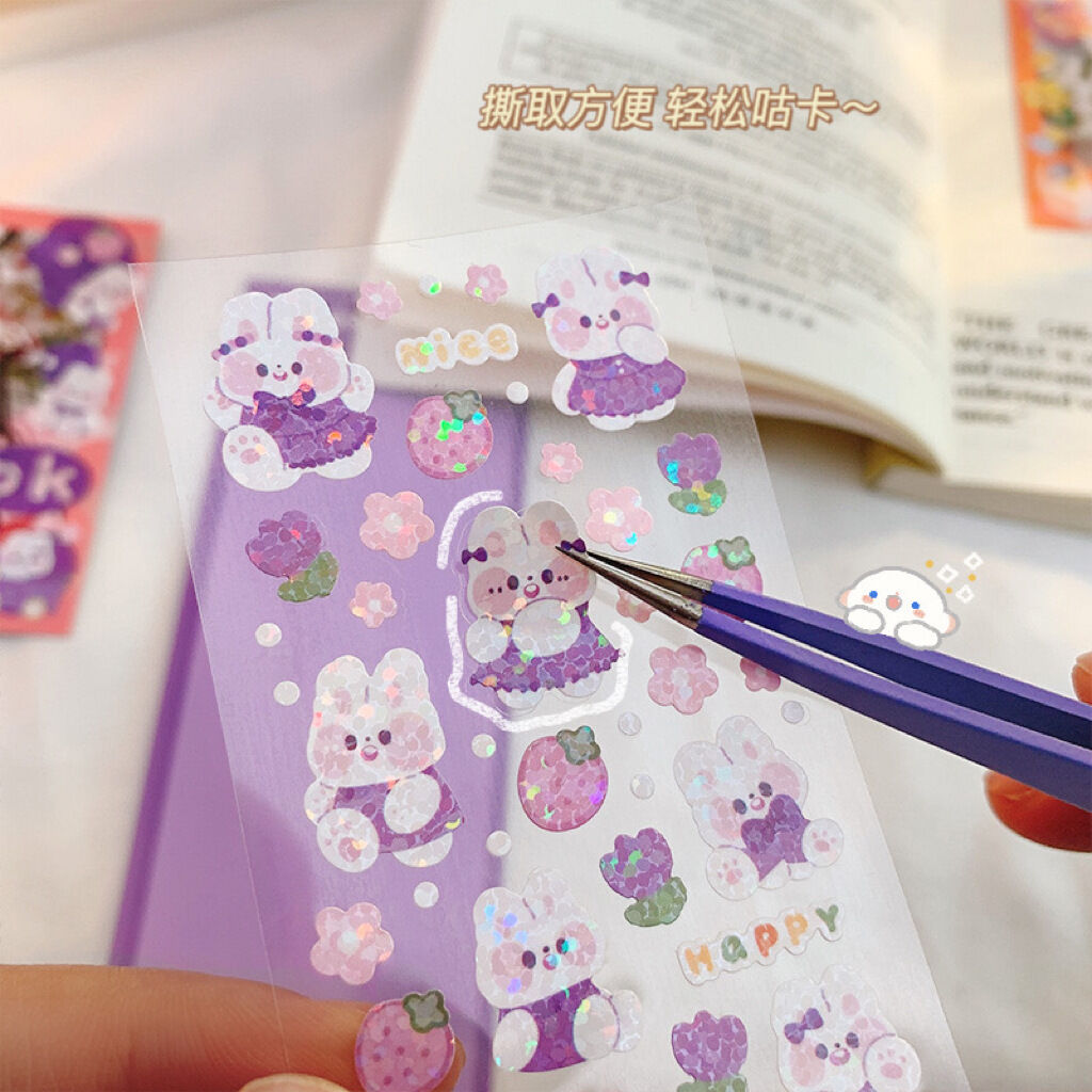 Sticker trang trí hologram lấp lánh thỏ và gấu