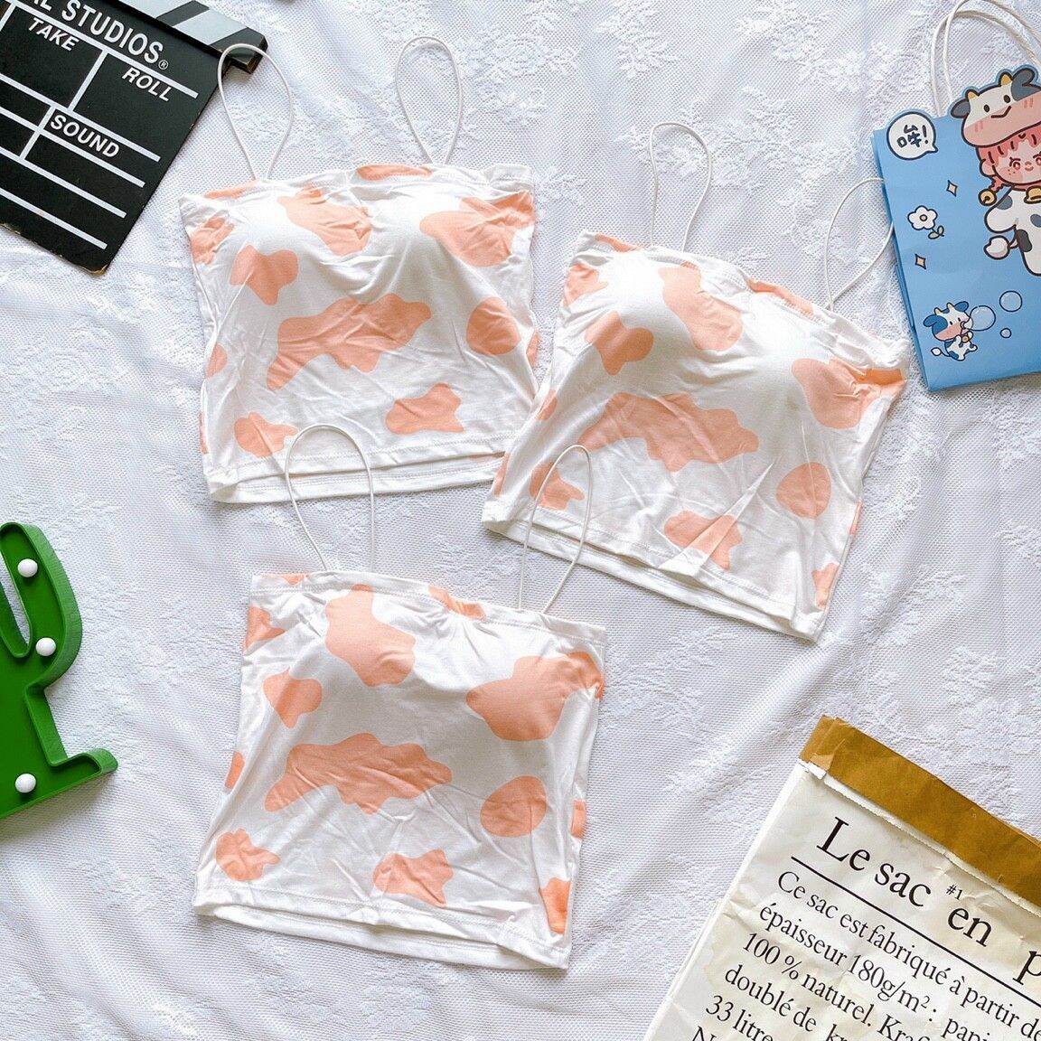 [HCM]Áo croptop 2 dây bò sữa 3 màu dễ thương