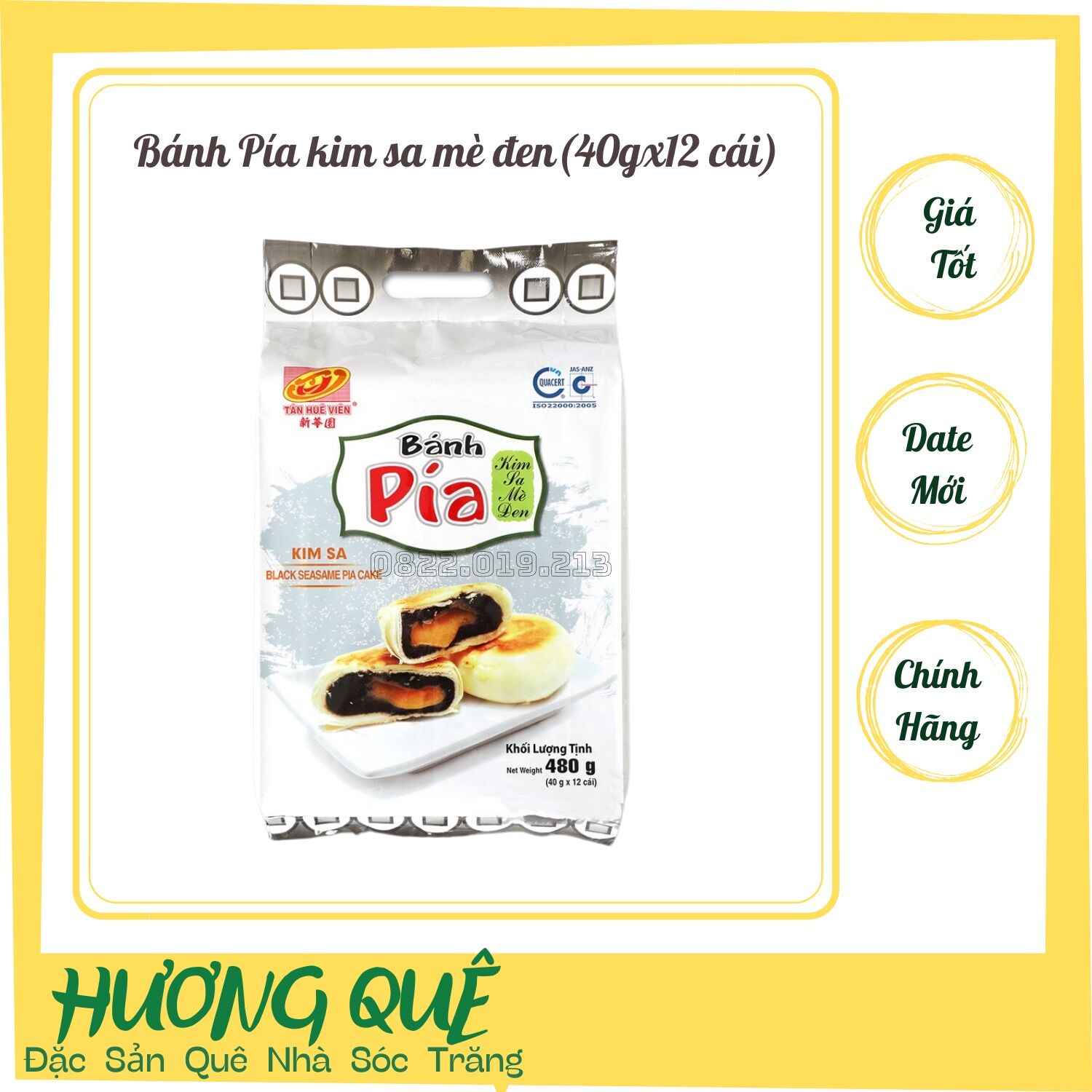 Bánh pía kim sa mè đen tân huê viên 12bánh/túi - bánh pía sóc trăng - bánh tết - hương quê