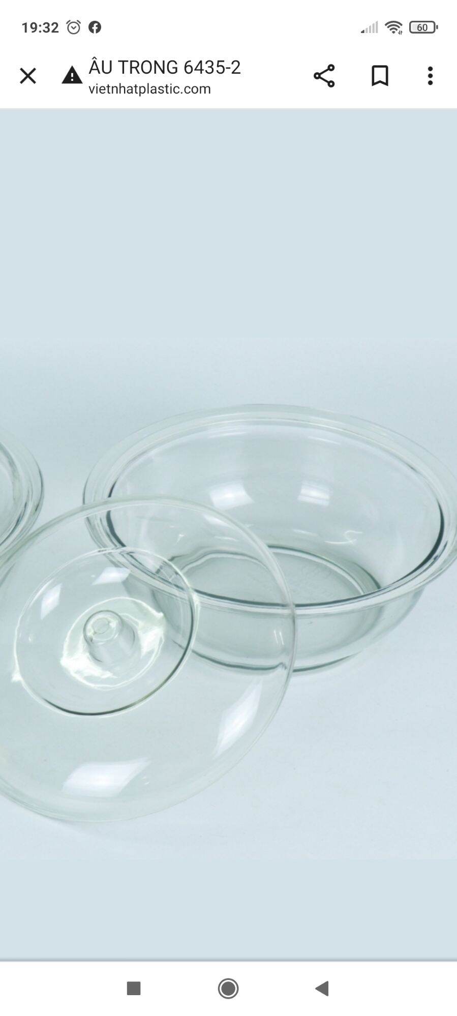 Tô âu phíp giả thủy tinh trong suốt cao cấp đựng cơm canh có nắp đậy size đường kính 22cm