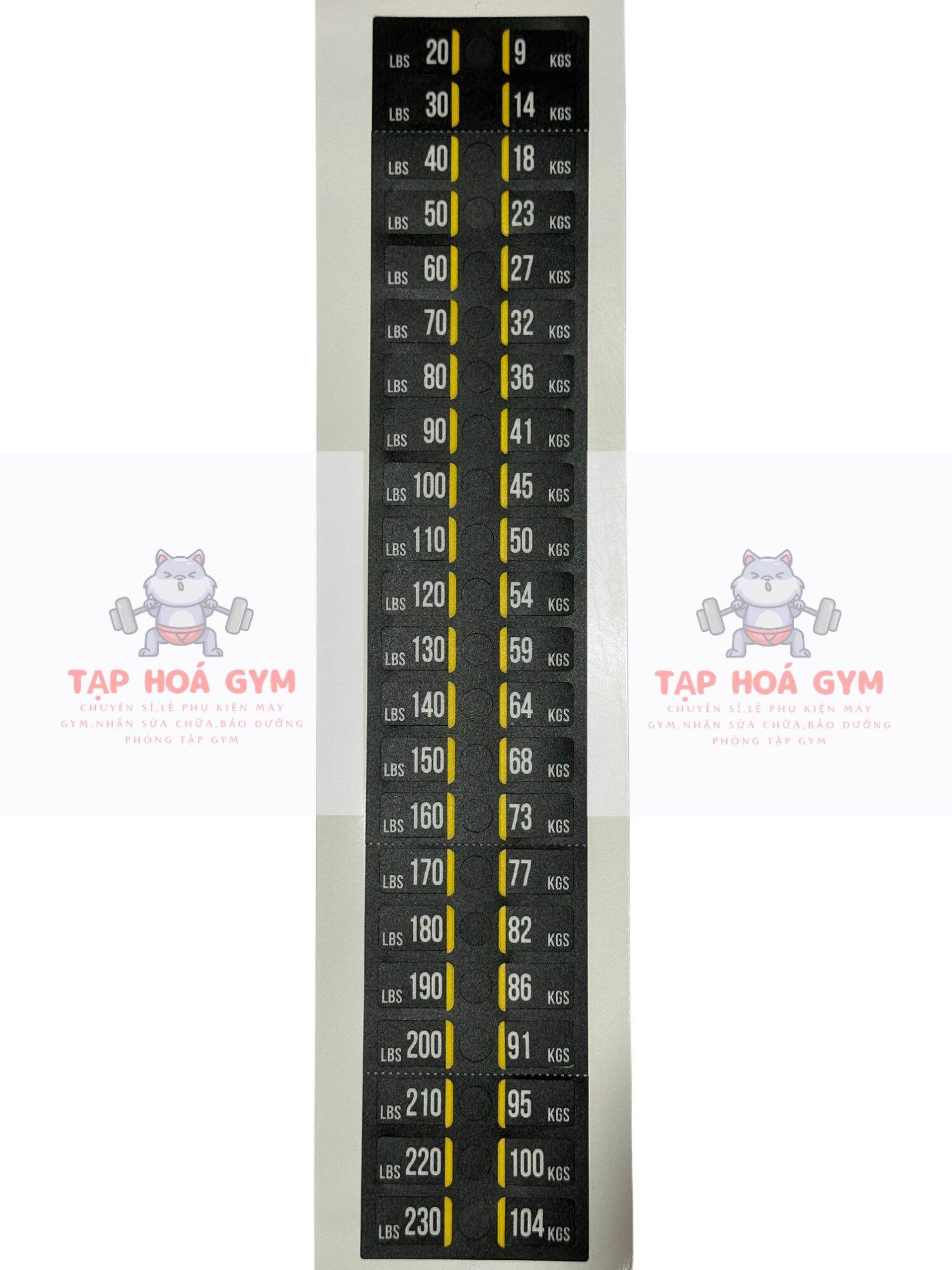 Tem dán tạ khối - Decal số cân cho máy tập Gym (5kg - 150kg)