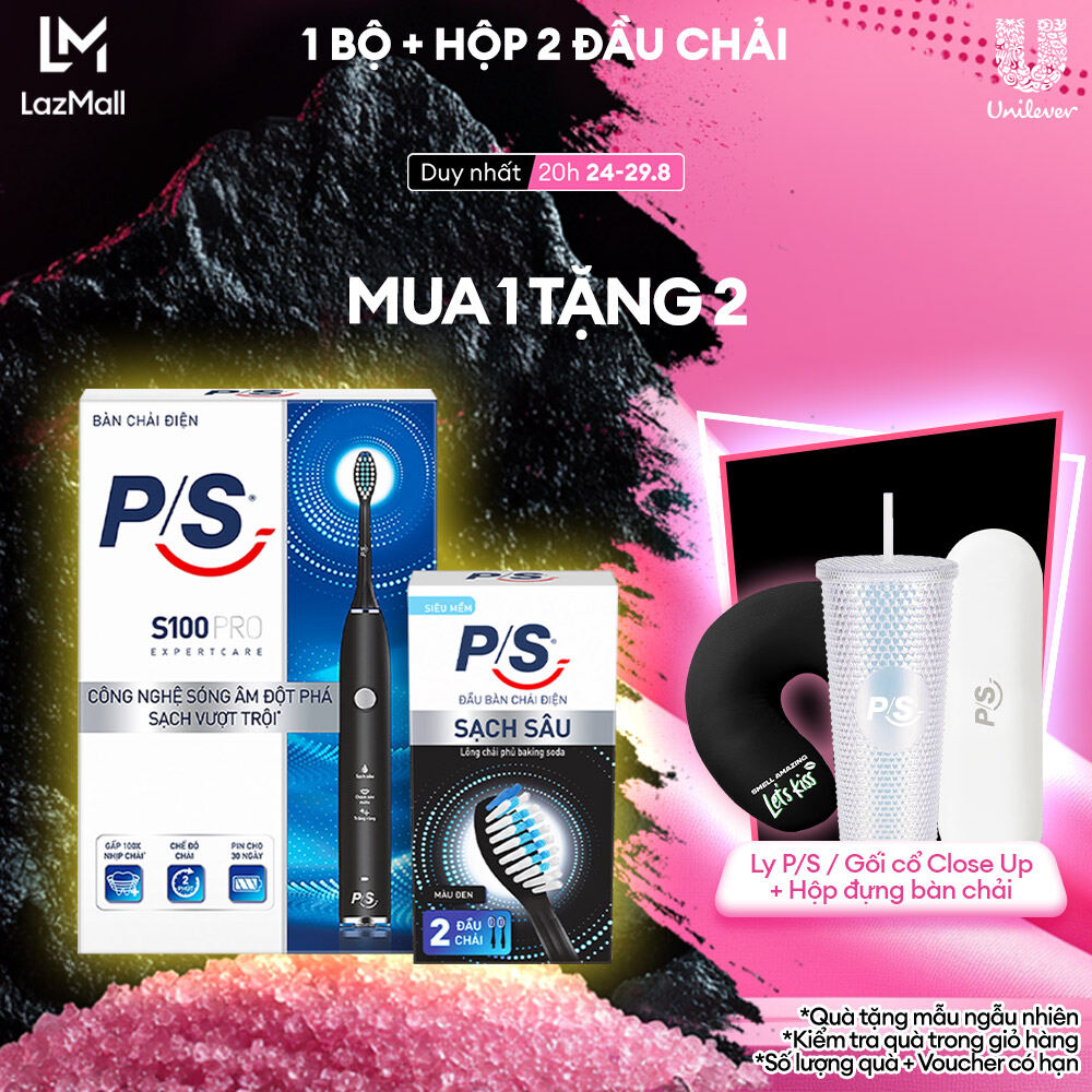 Bộ bàn chải điện p/s s100 pro màu đen & bộ 2 đầu chải thay thế sạch sâu