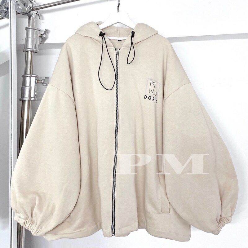 ÁO NỈ, ÁO HOODIE CÓ KHÓA CHUN TAY LÔ GÔ MÈO HAI MÀU ĐEN BE ẤM ÁP THỜI TRANG BEN TREND SHOP