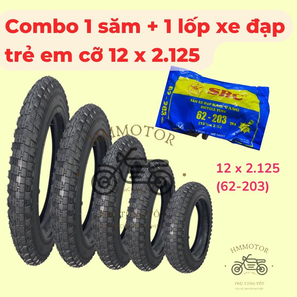 Combo 1 săm 1 lốp xe đạp trẻ em 12 x 2.125-2.5