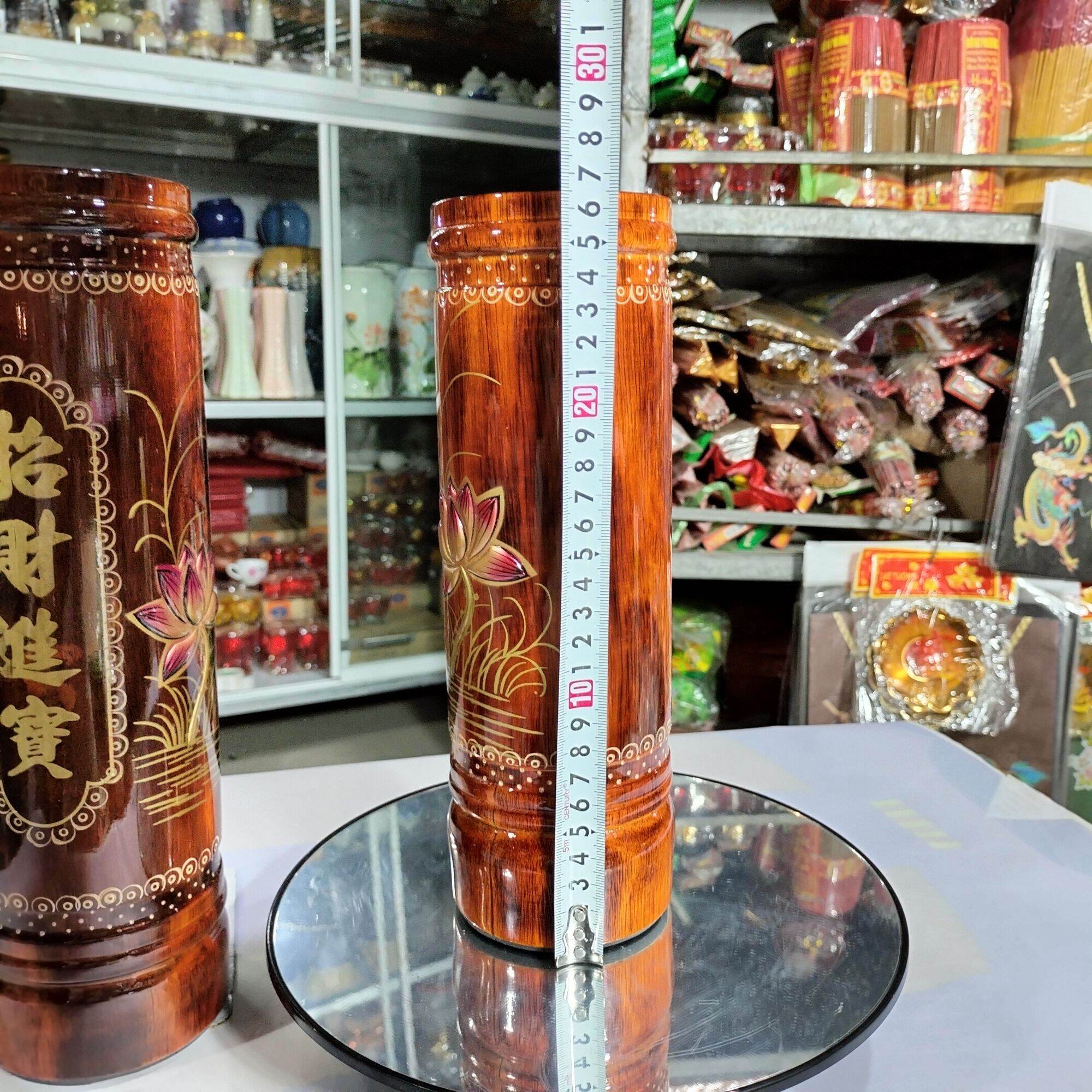 Ống đựng nhang bằng gỗ vẽ hoạ tiết