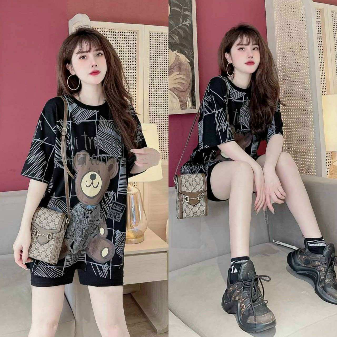 SÉT BỘ SHORT COTTON THUN LẠNH PHỐI HOẠ TIẾT 3D