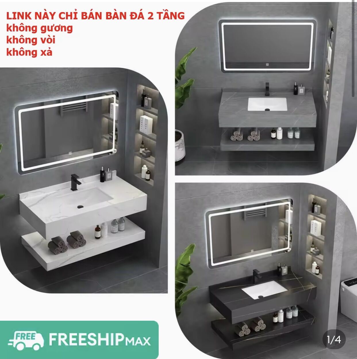 Set bàn đá lavabo treo tường 2 tầng không kèm gương vòi  xả