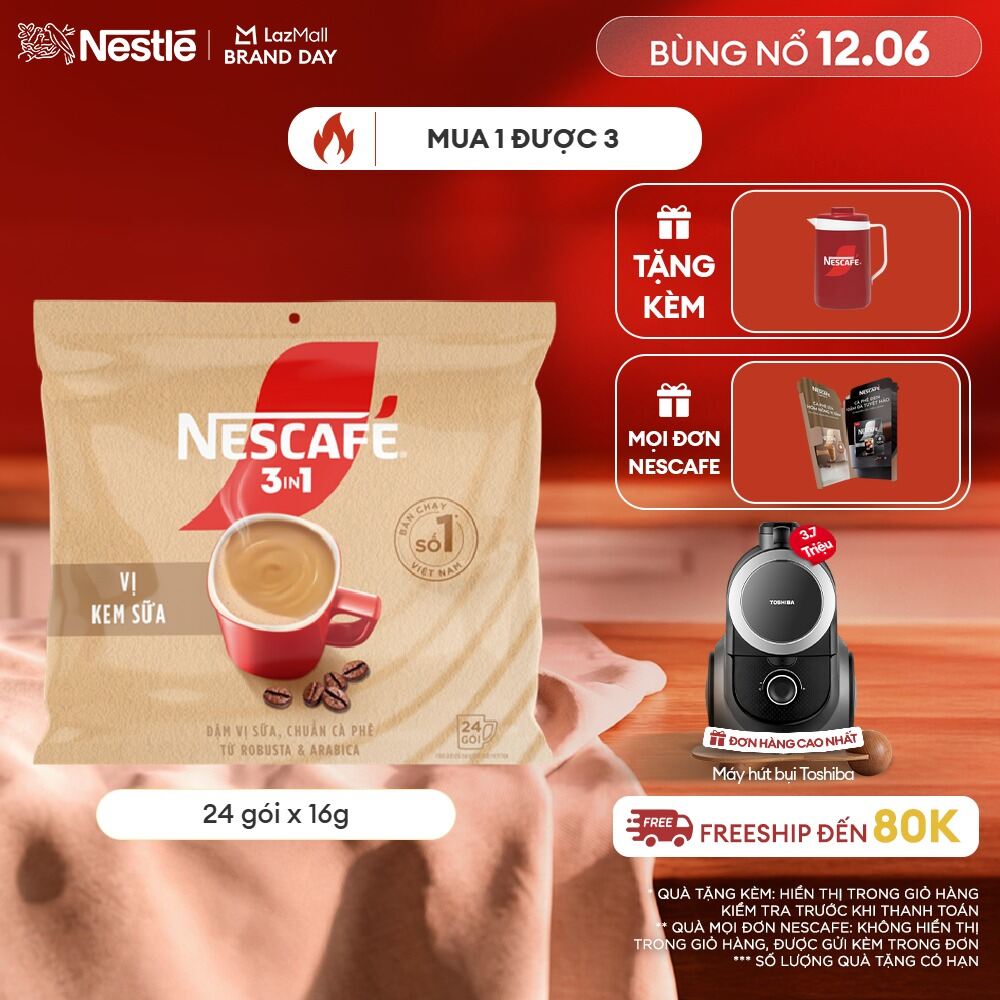 [FREESHIP TOÀN QUỐC] Combo 3 bịch Cà phê hòa tan NESCAFÉ 3IN1 VỊ KEM SỮA Bịch 24 gói ĐẬM VỊ SỮA, CHUẨN CÀ PHÊ