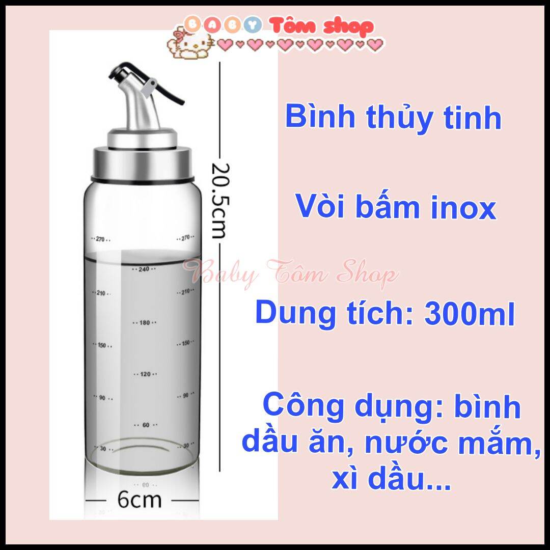 Chai thủy tinh đựng dầu ăn, nước mắm, bình thủy tinh đựng dầu ăn,Xinh Home Decor