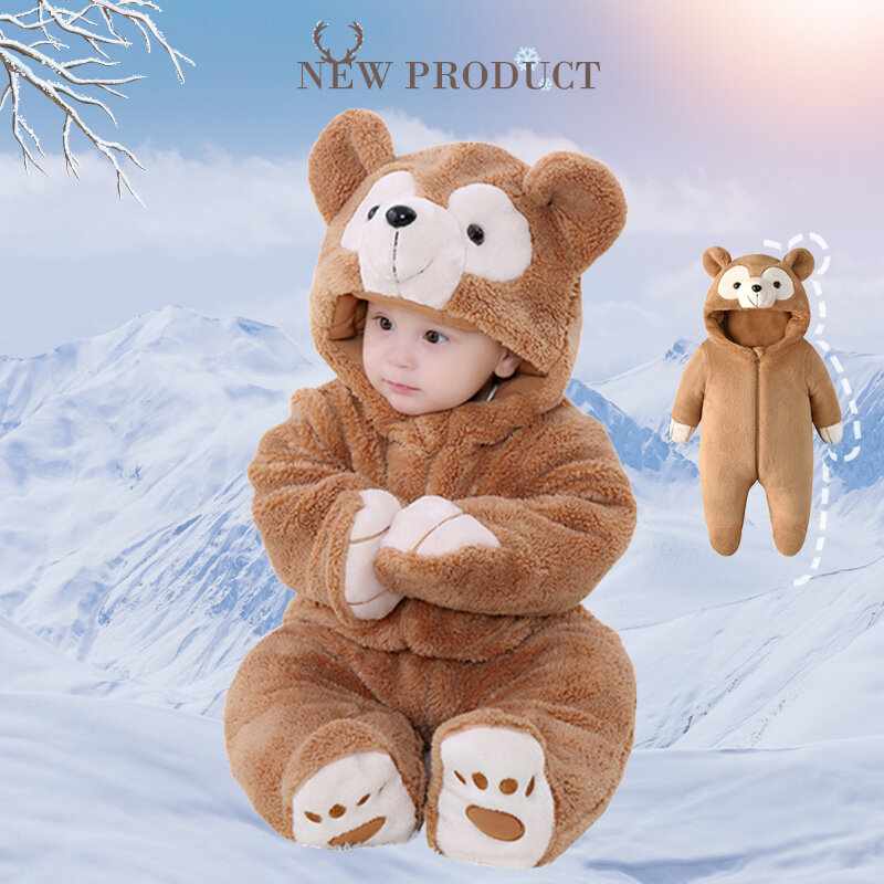 Áo khoác trẻ sơ sinh trang phục mùa thu bộ đồ liền thân gấu nhỏ siêu dễ thương đáng yêu giữ ấm bộ đồ trẻ sơ sinh nhung san hô bộ đồ liền thân bộ đồ jumpsuit