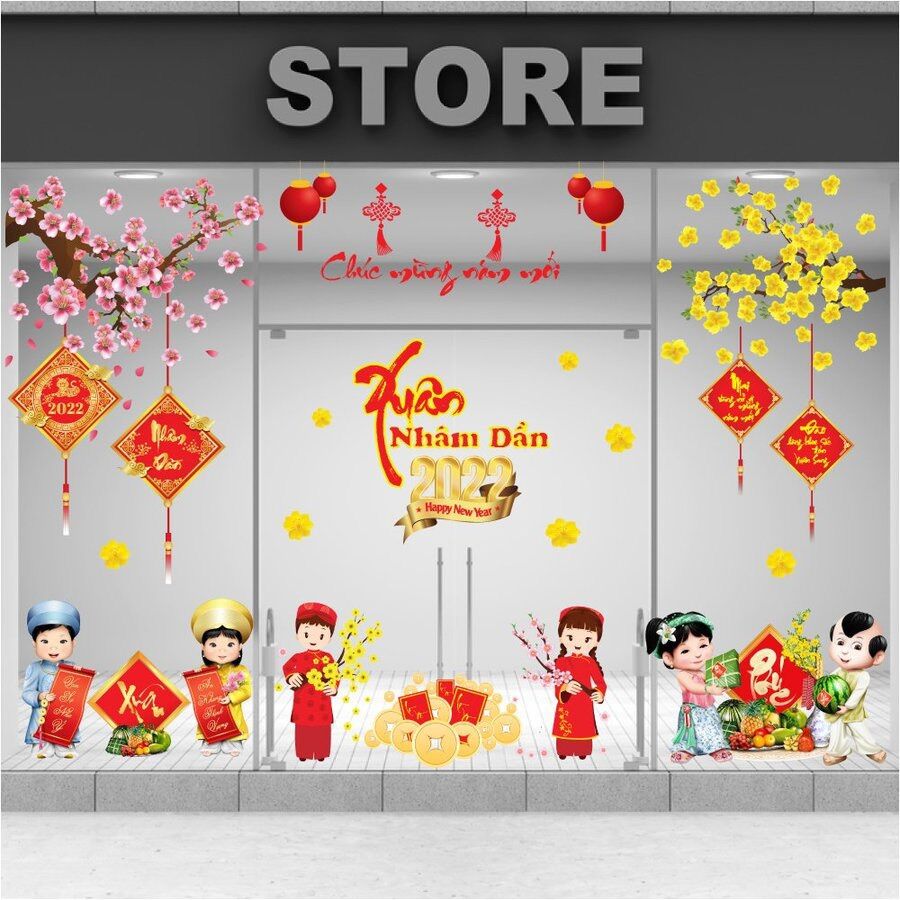 Decal dán kính trang tết mẫu ngẫu nhiên