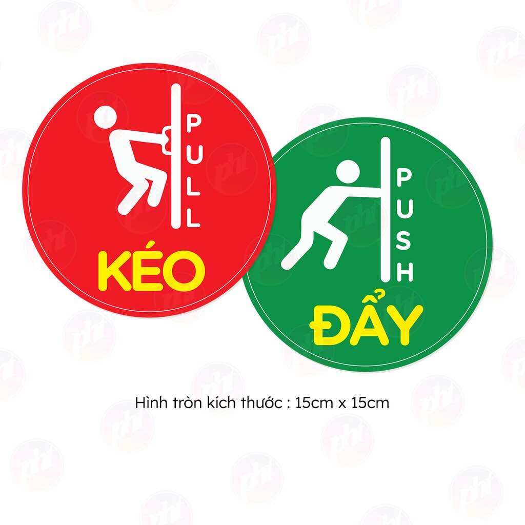 Set combo 2 miếng dán cửa "ĐẨY - KÉO Cửa Ra Vào PULL - PUSH, CỬA KÍNH ( XANH LÁ  15cm x 15cm )