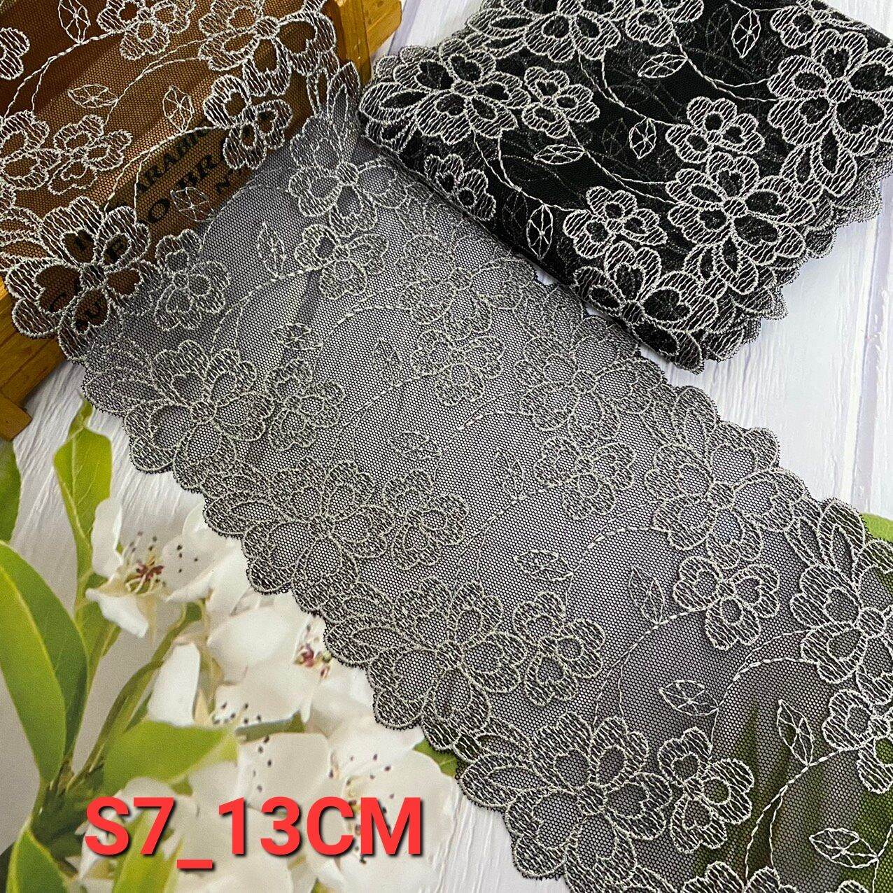 1 mét) ren lưới thêu 2 chân   , phụ kiện may vá, bản rộng 11_14cm.