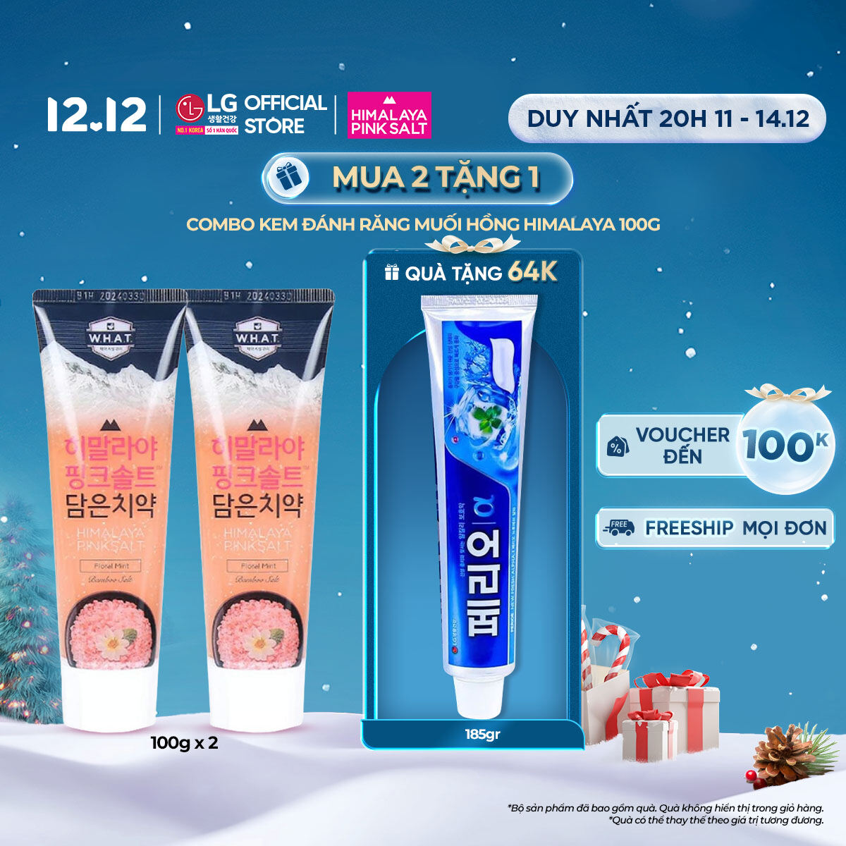  LG Daily Beauty Official  Combo 2 kem đánh răng muối hồng Himalaya Pink Salt 100gr - Floral Mint Hương Hoa Bạc Hà 