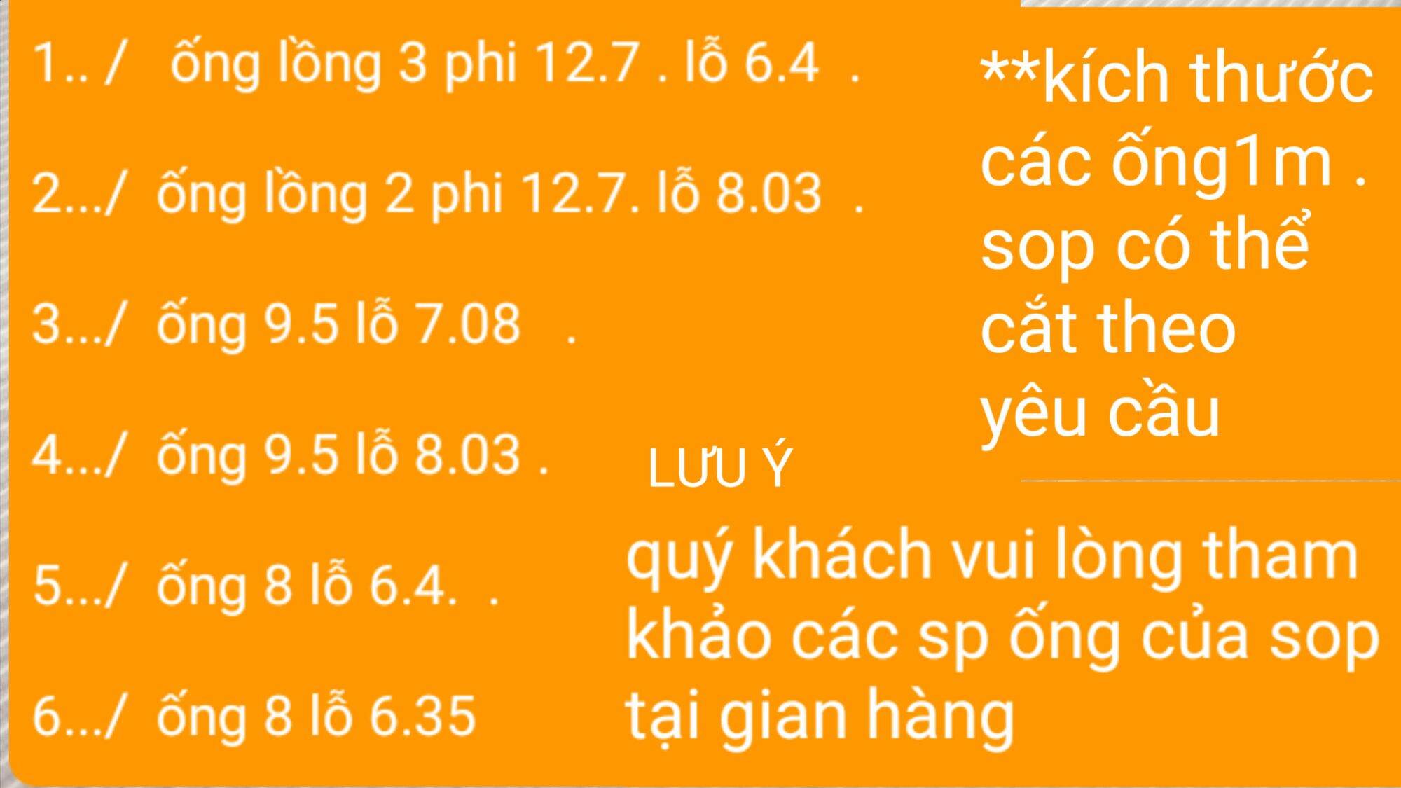 ống phi inox 9.5 .Inox 304 ( lỗ trong 7.08mm)