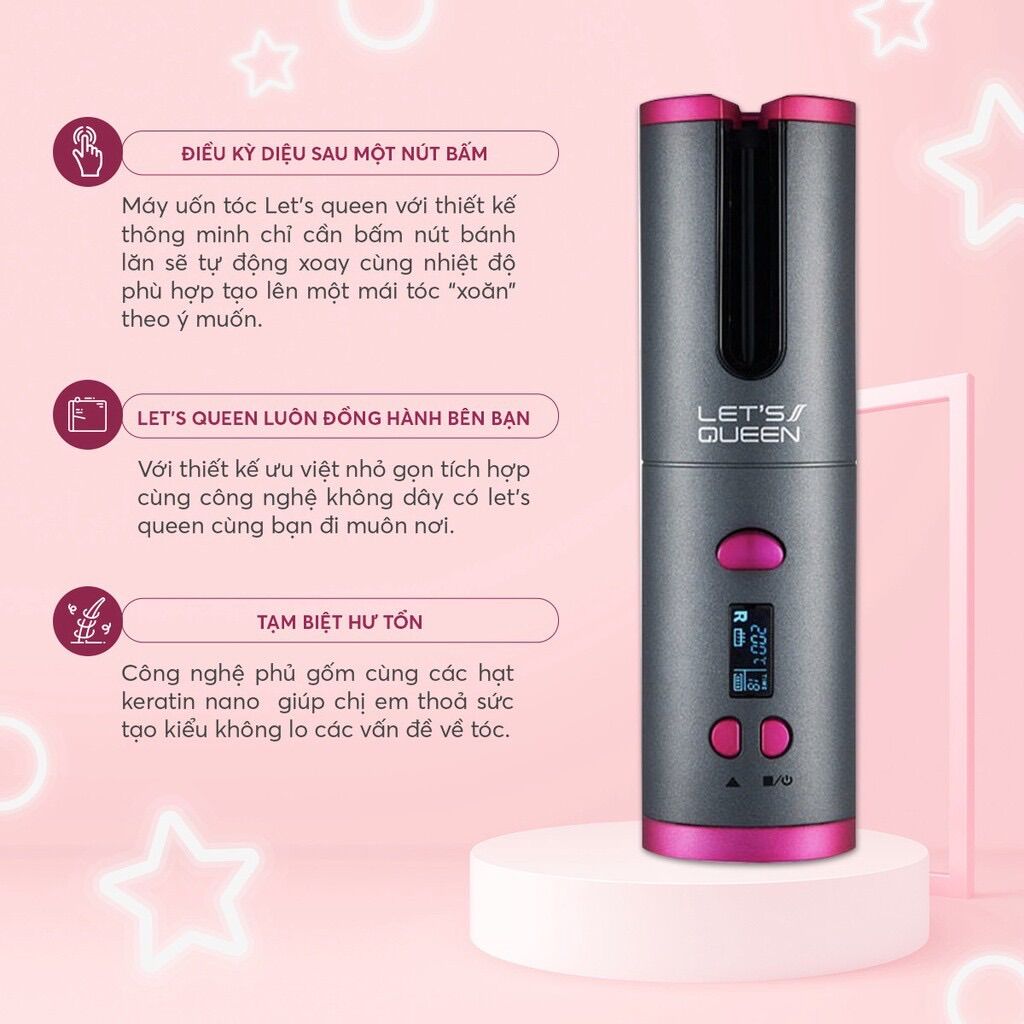 [CHÍNH HÃNG]-MÁY UỐN TÓC LET’S QUEEN S100,MÁY TẠO KIỂU TÓC TỰ ĐỘNG NHỎ CẦM TAY SỐ 1 HÀN QUỐC